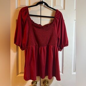 SHEIN Red Smocked Puff Sleeve Top